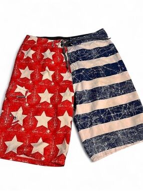 chic Red & Blue Star-Stripe Men's Swim Board Shorts